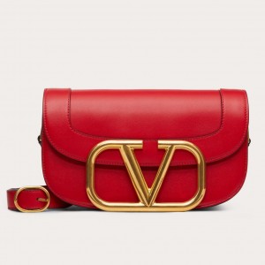 Valentino Supervee Crossbody Bag In Red Leather