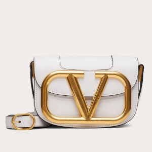 Valentino Small Supervee Crossbody Bag In White Leather