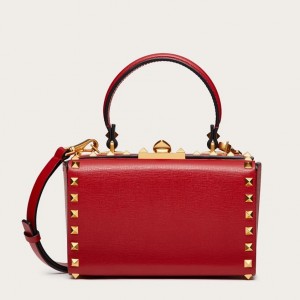 Valentino Rockstud Alcove Box Bag In Red Calfskin