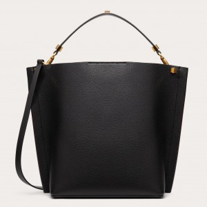 Valentino Escape Hobo Bag In Black Grained Calfskin