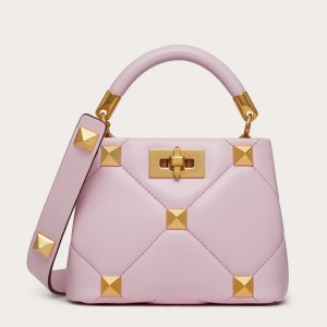 Valentino Small Roman Stud Top Handle Bag In Pink Nappa