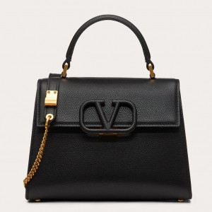 Valentino Small Vsling Handbag In Black Grainy Calfskin