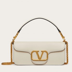 Valentino Loco Large Shoulder Bag In White Calfskin