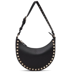 Valentino Rockstud Mini Hobo Bag in Black Grained Leather