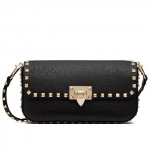 Valentino Rockstud Crossbody Bag in Black Grainy Leather