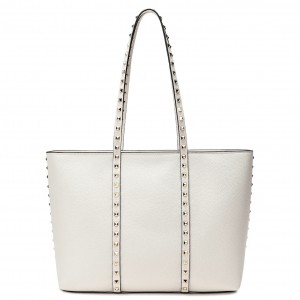 Valentino Garavani Rockstud Shopping Bag in White Grainy Leather