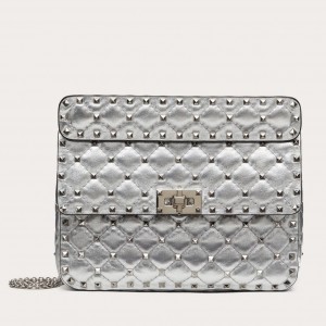 Prada Cleo Brushed Leather Shoulder Bag Women Silver - Fablle