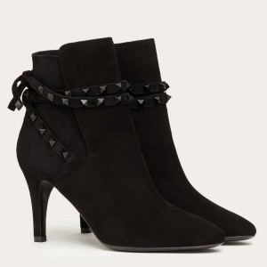 Valentino Rockstud Flair Ankle Boots 85 MM In Black Suede 