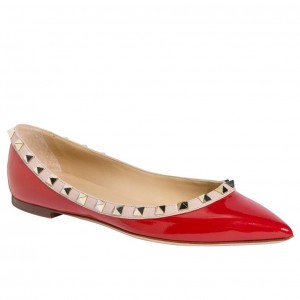 Valentino Garavani Red Rockstud Ballerina Patent Flats