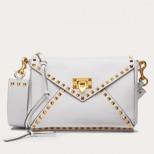 Valentino Rockstud Hype Bag In White Grained Calfskin