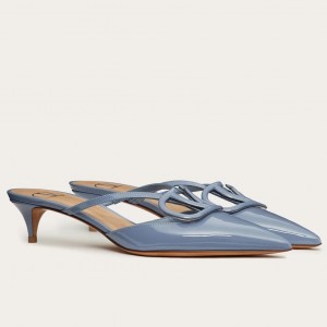 Valentino VLogo Mules 40mm In Blue Patent Leather 