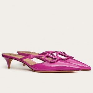 Valentino VLogo Mules 40mm In Hot Pink Patent Leather 