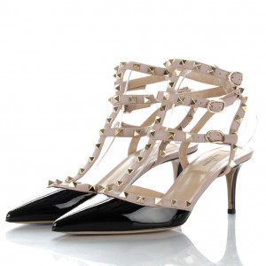 Valentino Black Rockstud Ankle Strap 65MM Patent Pumps