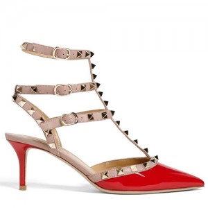 Valentino Red Rockstud Ankle Strap 65MM Patent Pumps