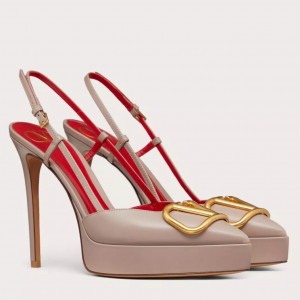 Valentino VLogo Signature Slingback Platform Pumps 120mm In Poudre Calfskin