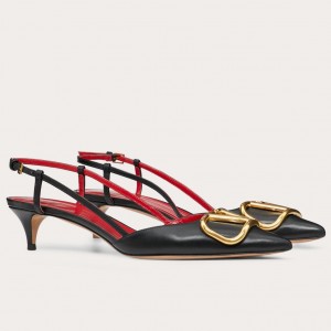 Valentino Vlogo Slingback Pumps 40mm In Black Leather