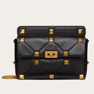 Valentino Roman Stud Chain Bag In Black Lambskin