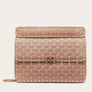 Valentino Large Rockstud Spike Bag In Poudre Nappa Leather