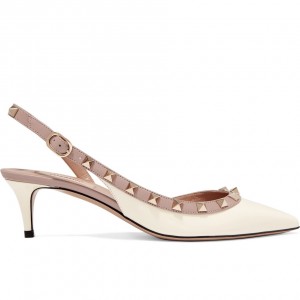 Valentino White Patent Rockstud Slingback Pump 50mm