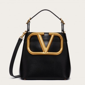 Valentino Supervee Top Handle Bag In Black Calfskin