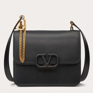 Valentino Vsling Large Shoulder Bag In Black Grainy Calfskin