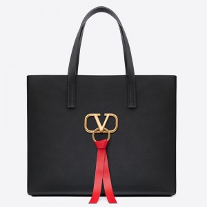 Valentino Garavani Black Large Vring Shopping Tote