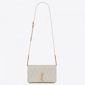 Saint Laurent Angie Chain Bag In White Diamond Lambskin 