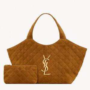 Saint Laurent Icare Medium Tote Bag in Brown Suede Calfskin