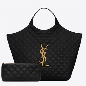 Saint Laurent Icare Maxi Shopping Bag In Black Quilted Lambskin