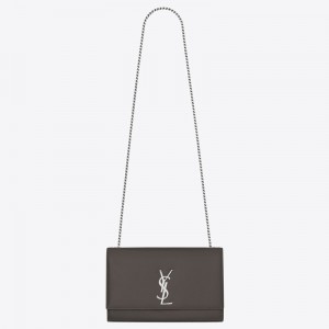 Saint Laurent Medium Kate Bag In Grey Grained Leather