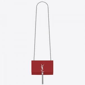 Saint Laurent Small Kate Tassel Bag In Red Grained Leather