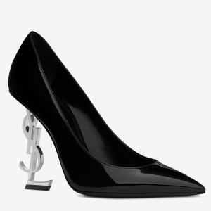 Saint Laurent Black Opyum Pumps With Silver-toned Heel 