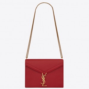 Saint Laurent Cassandra Clasp Bag In Red Grained Leather