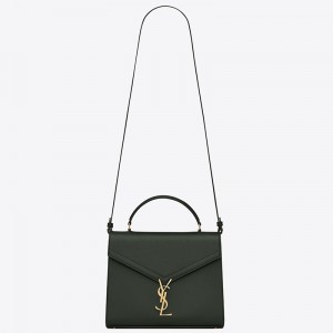 Saint Laurent Cassandra Medium Bag In Dark Green Grained Leather