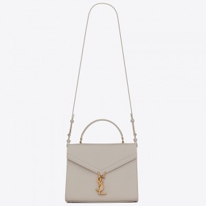 Saint Laurent Cassandra Medium Bag In White Grained Leather