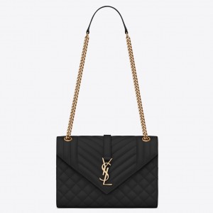 Saint Laurent Medium Envelope Bag In Black Grained Leather