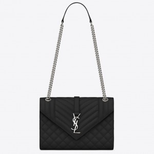 Saint Laurent Medium Envelope Bag In Noir Grained Leather