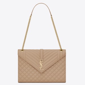 Saint Laurent Envelope Large Bag In Beige Matelasse Grained Leather