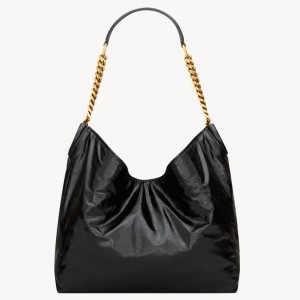 Saint Laurent Hortense Small Hobo Bag in Black Shiny Leather