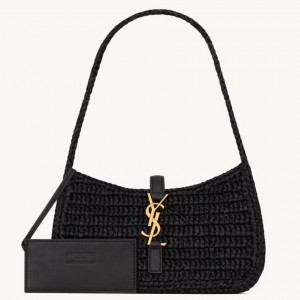 Saint Laurent Le 5 À 7 Hobo Mini Bag in Black Raffia