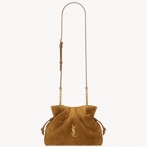 Saint Laurent Jamie Shoulder Pouch in Brown Suede Calfskin