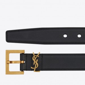 Saint Laurent Monogramme Belt 30MM In Black Calfskin