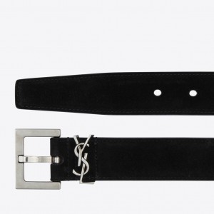 Saint Laurent Monogramme Belt 30MM In Black Suede