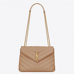 Saint Laurent Loulou Small Bag In Dark Beige Leather