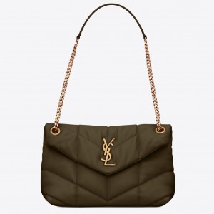 Saint Laurent Loulou Puffer Small Bag In Green Lambskin