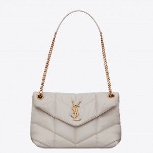 Saint Laurent Small Loulou Puffer Bag In White Lambskin