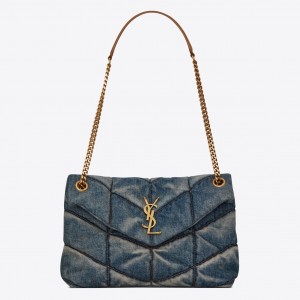 Saint Laurent Loulou Puffer Small Bag In Quilted Vintage Denim