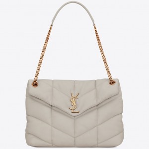 Saint Laurent Loulou Puffer Medium Bag In Ivory Lambskin