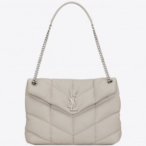 Saint Laurent Loulou Puffer Medium Bag In White Lambskin