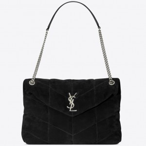 Saint Laurent Loulou Puffer Medium Bag In Black Suede